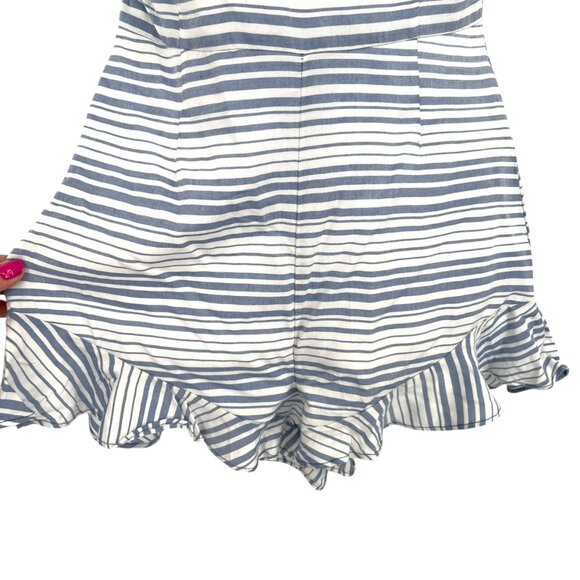 BB Dakota One-Shoulder Striped Ruffle Romper White Blue Size 2 - Picture 5 of 12